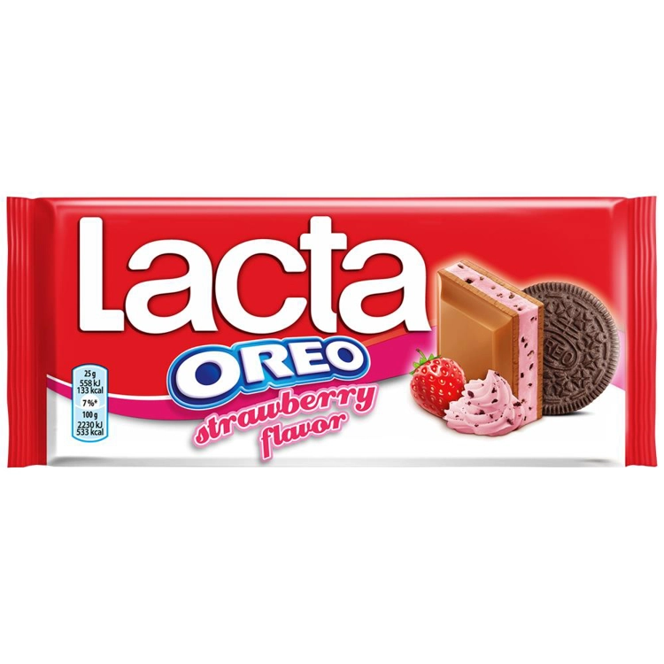 Lacta oreo mjölkchoklad med jordgubbssmak